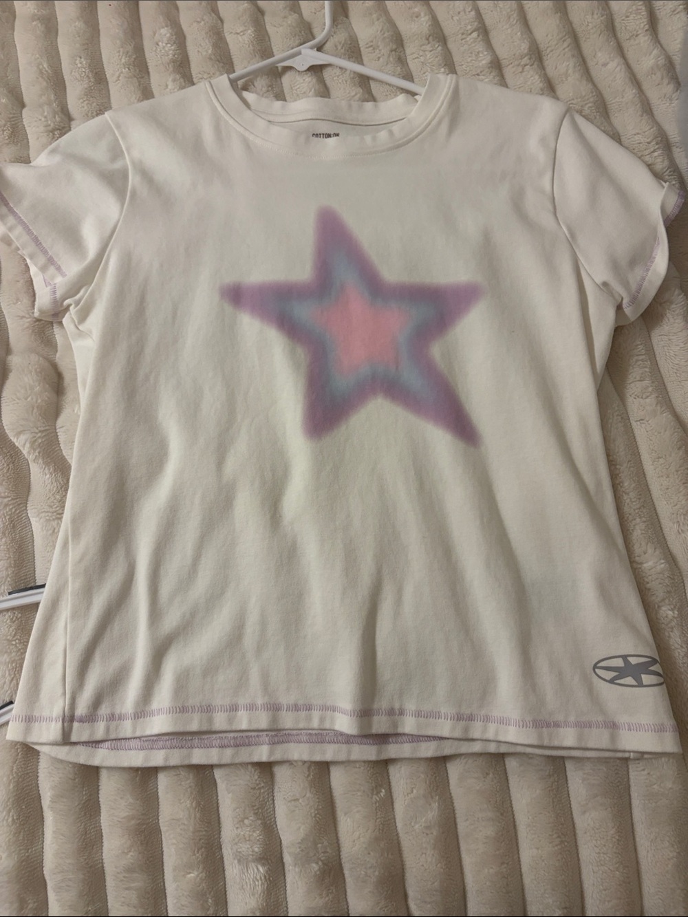Cotton On White Tee with Pink & Purple Star Graphic